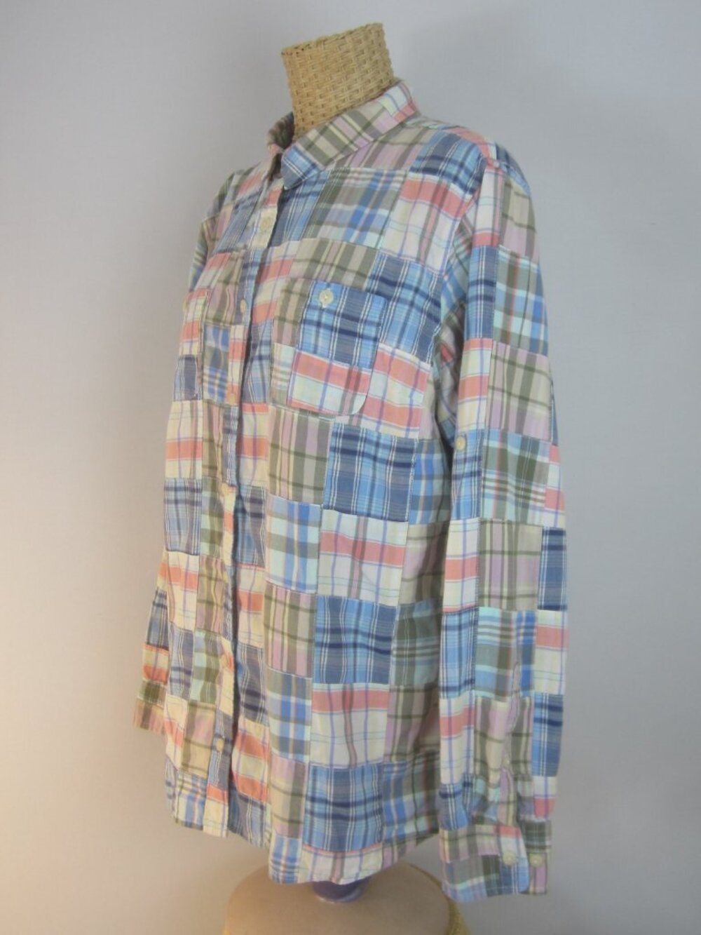 L.L. Bean Shirt Womens L Madras Patchwork Plaid Preppy Coastal Beach LS Shirt - Picture 4 of 13